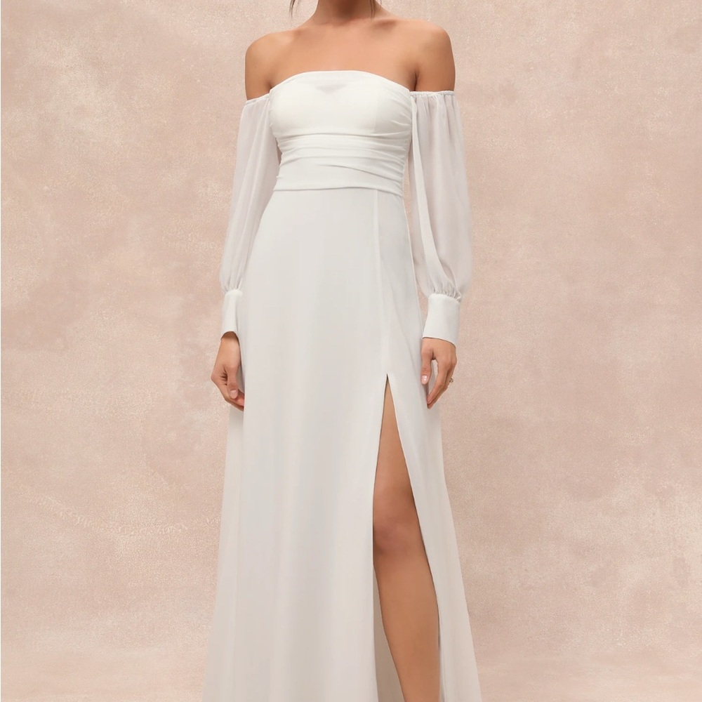 Lulu's Off-Shoulder White Long Sleeve Dress